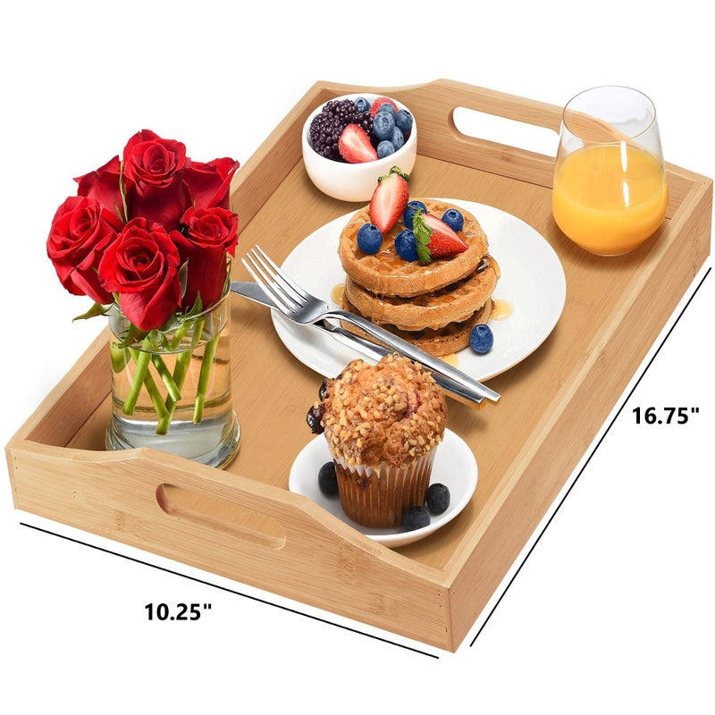 Home-it Tray with Large Handles - Bamboo Ottoman Tray, Great for Coffee Table, Couch, Tea, Bar, Breakfast, Dinner, or Any Food - Good for Parties or Bed for Eating (Home It) - Image 2